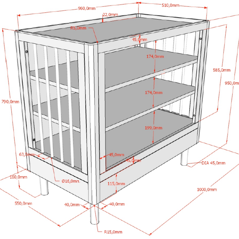 Forrest 2-delige kamer oak (babybed+open commode) + GRATIS speelgoedkoffer