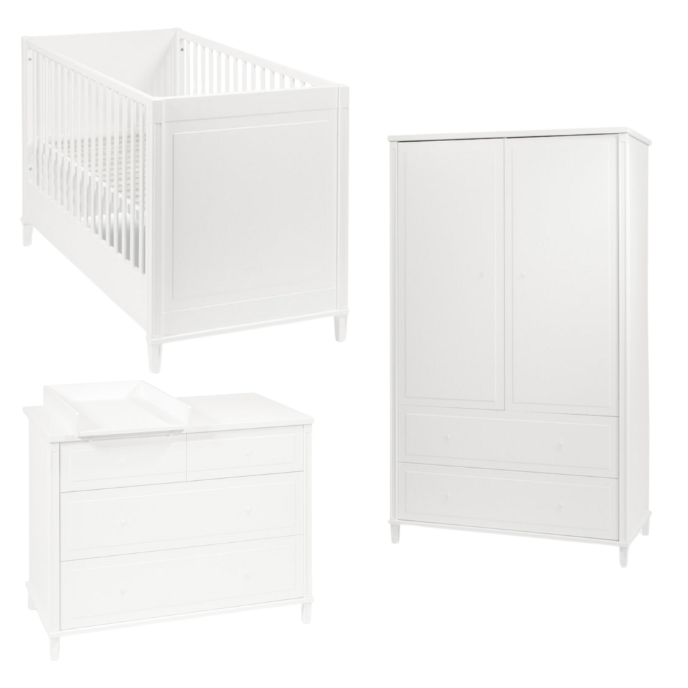 Gio 3-delige kamer (babybed+commode+2-deurskast) + GRATIS legplankje