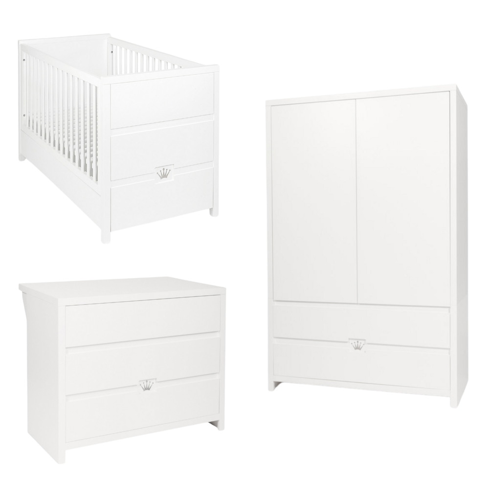 June 3-delige kamer (babybed+commode+2-deurskast) + GRATIS legplankje