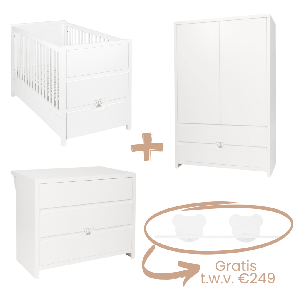 June 3-delige kamer (babybed+commode+2-deurskast) + GRATIS legplankje