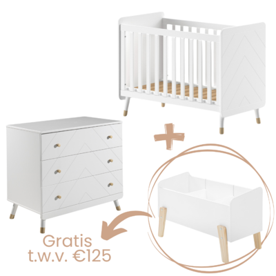 Billy 2-delige kamer (babybed+commode+opzetstuk) + GRATIS speelgoedkoffer