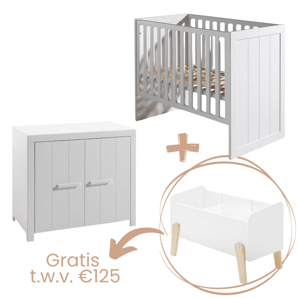 Erik 2-delige kamer (babybed+commode+opzetstuk) + GRATIS speelgoedkoffer