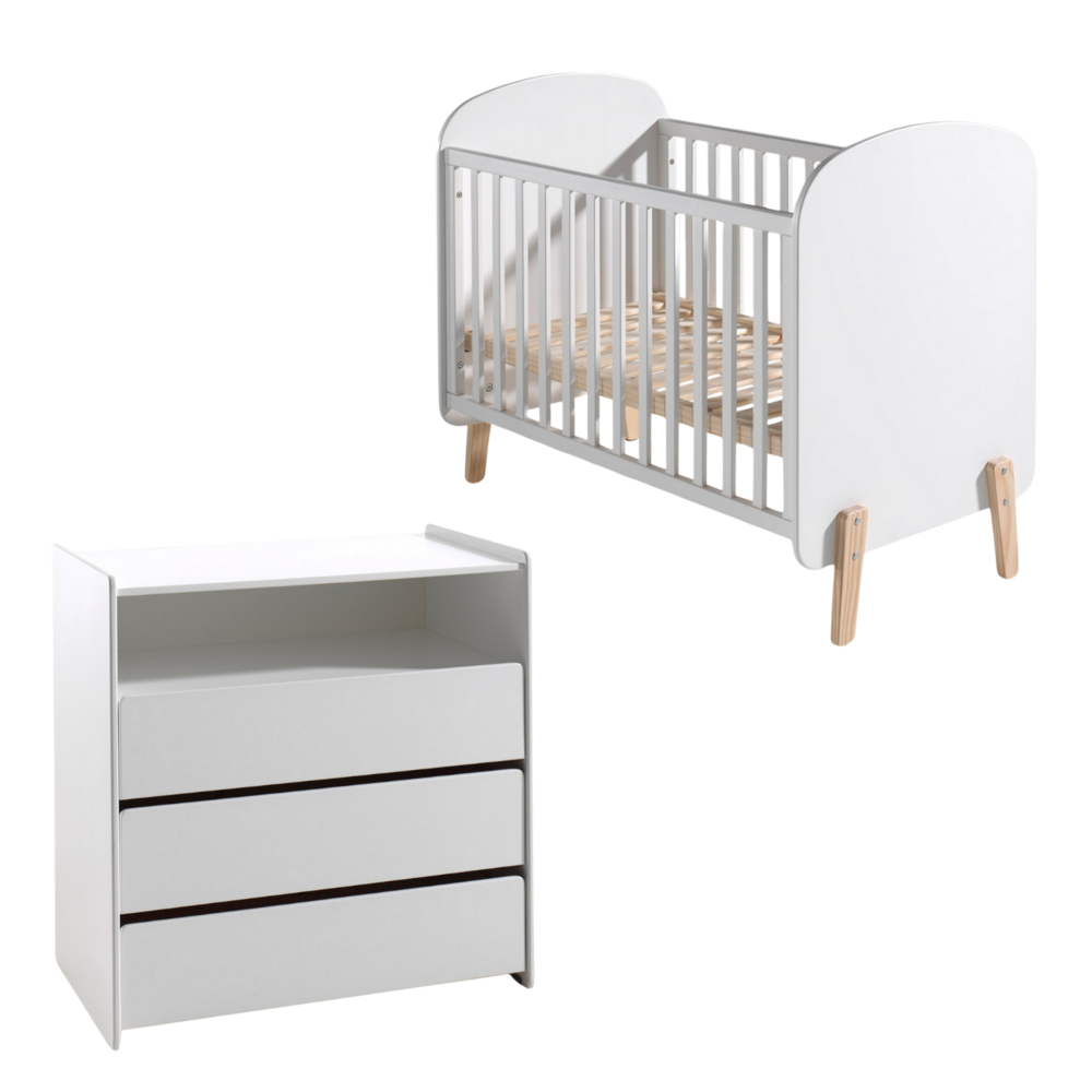 Kiddy 2-delige kamer (babybed+commode+opzetstuk) + GRATIS speelgoedkoffer