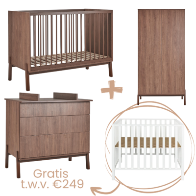 Ashi Chestnut 3-delige kamer (babybed 70x140+commode+extensie+2-deurskast) + GRATIS box