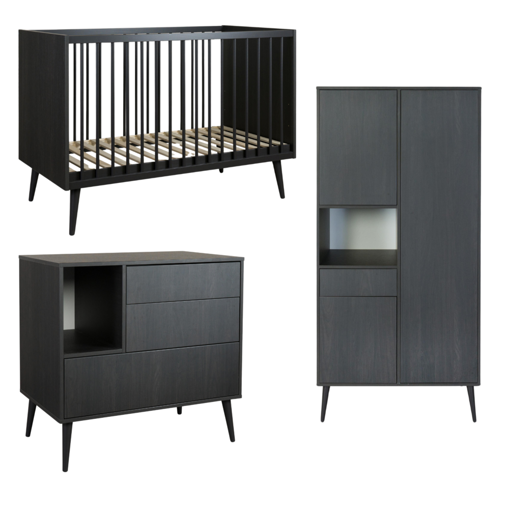 Cocoon Eboni 3-delige kamer (babybed 70x140+commode+extensie+2-deurskast) + GRATIS box