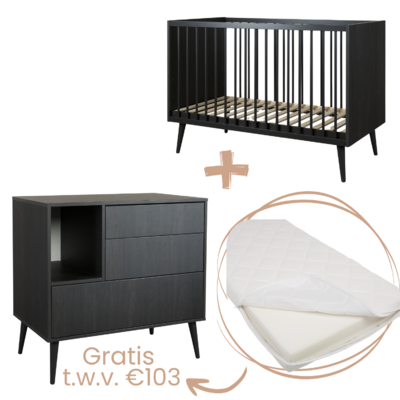 Cocoon Eboni 2-delige kamer (babybed 70x140+commode+extensie) + GRATIS matras