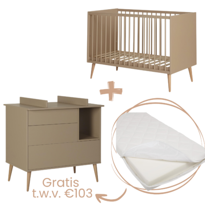 Cocoon Latte 2-delige kamer (babybed 70x140+commode+extensie) + GRATIS matras