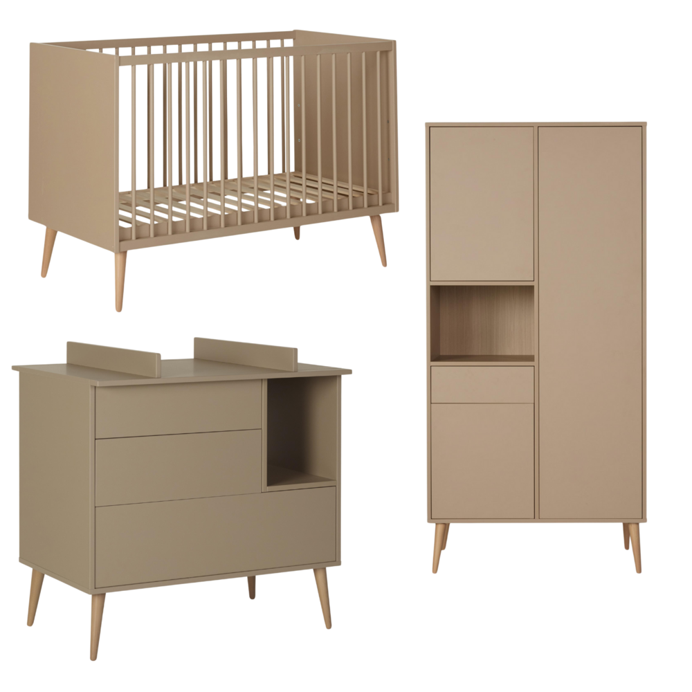 Cocoon Latte 3-delige kamer (babybed 70x140+commode+extensie+2-deurskast) + GRATIS box