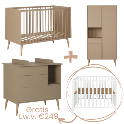 Cocoon Latte 3-delige kamer (babybed 70x140+commode+extensie+2-deurskast) + GRATIS box