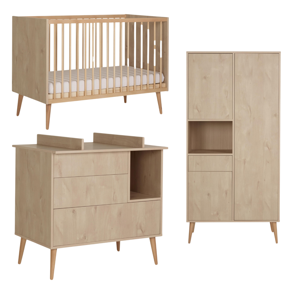 Cocoon Natural 3-delige kamer (babybed 70x140+commode+extensie+2-deurskast) + GRATIS box