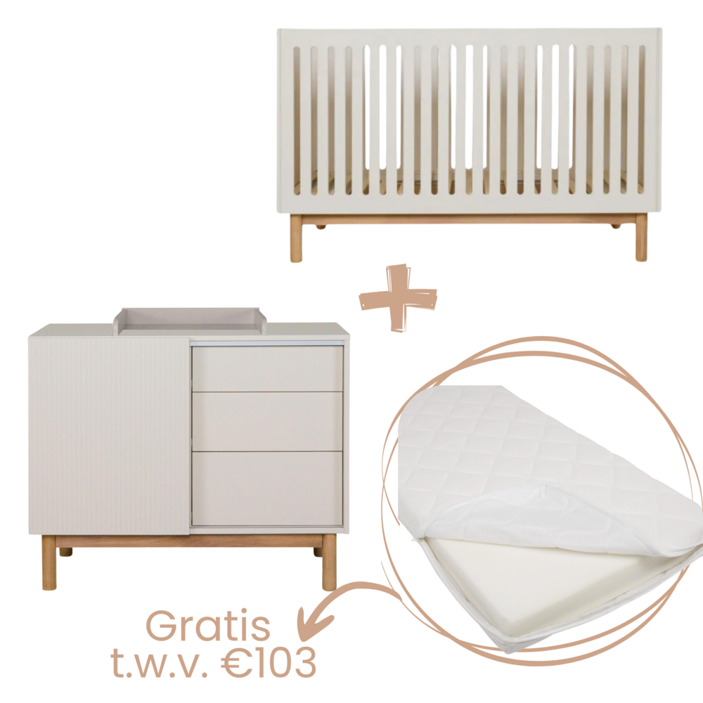 Mood Clay 2-delige kamer (babybed+commode+extensie) + GRATIS matras