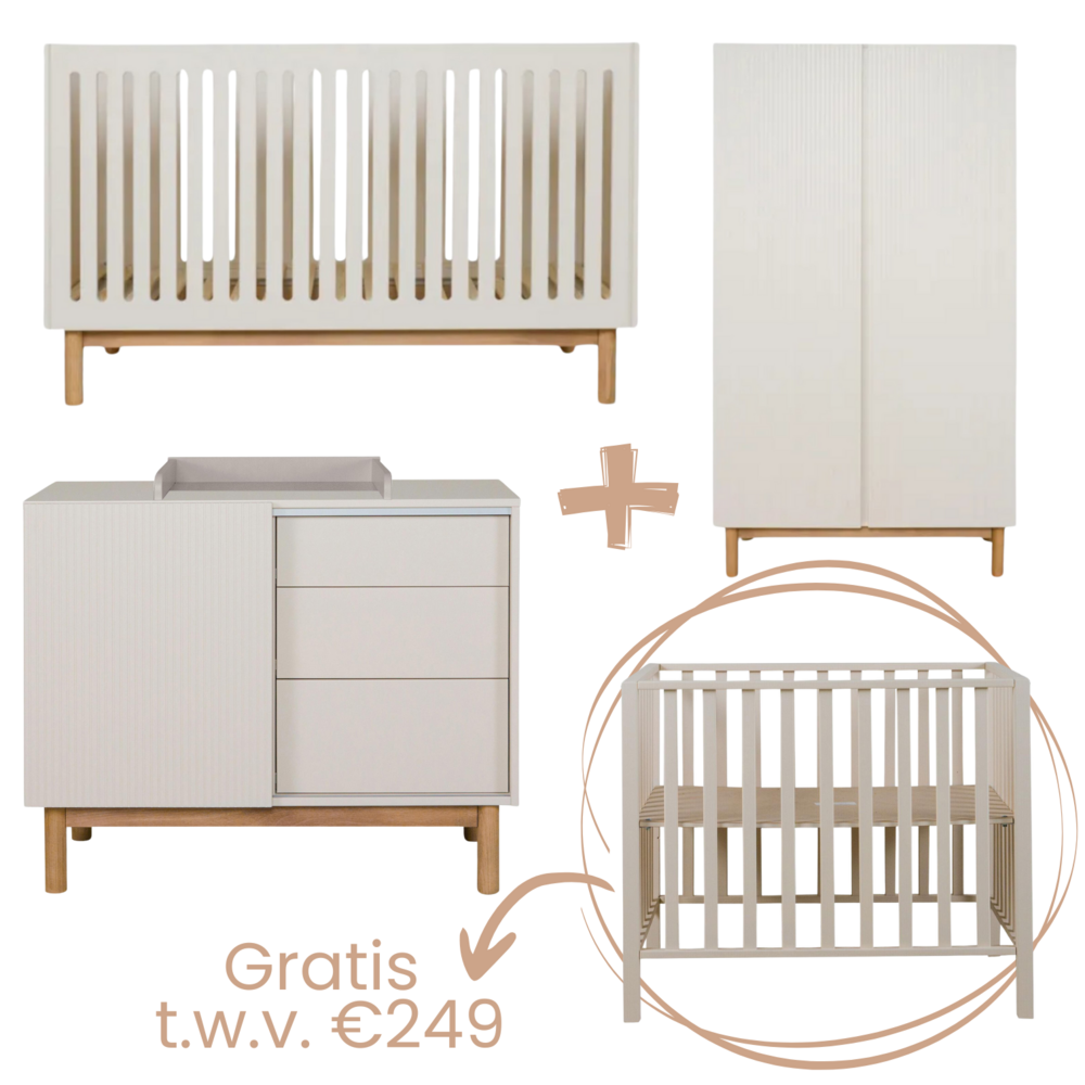 Mood Clay 3-delige kamer (babybed+commode+extensie+2-deurskast) + GRATIS box