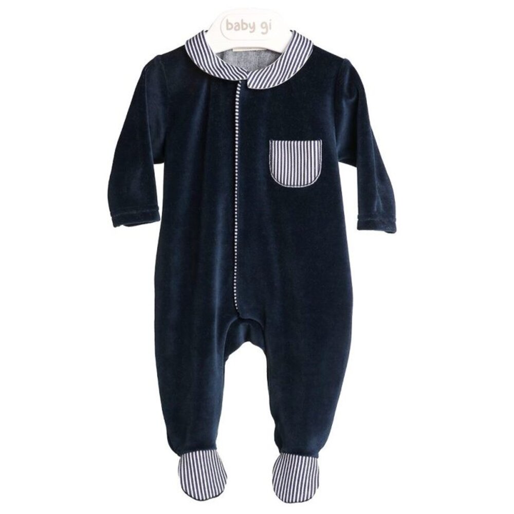 Babypakje velours met zakje en piqué kraag Navy