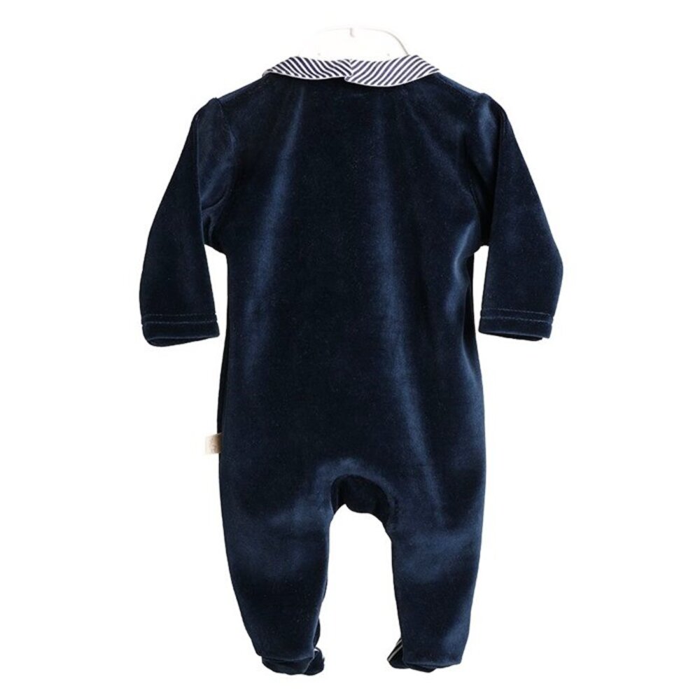 Babypakje velours met zakje en piqué kraag Navy