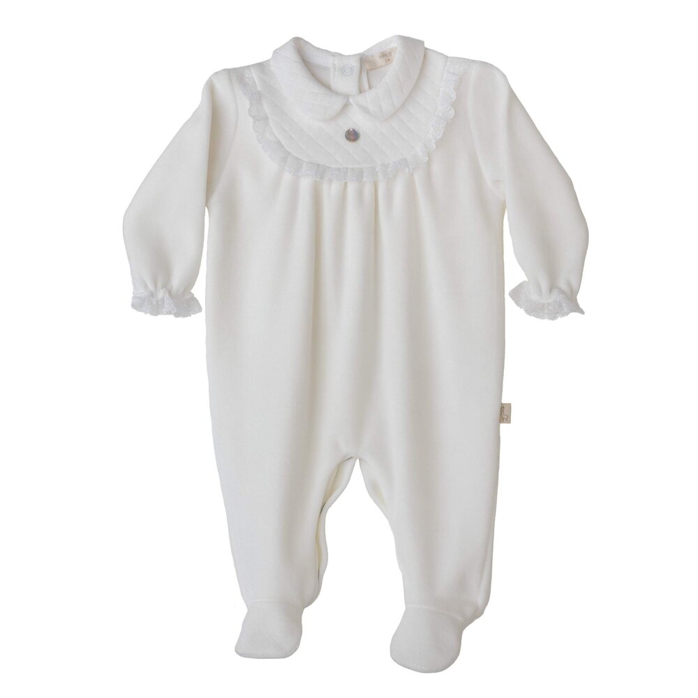 Babypakje velours met kanten detail White