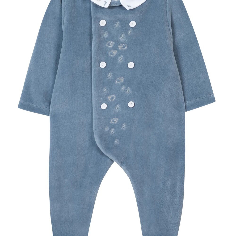 Babypakje velours met boompjes Blue orage