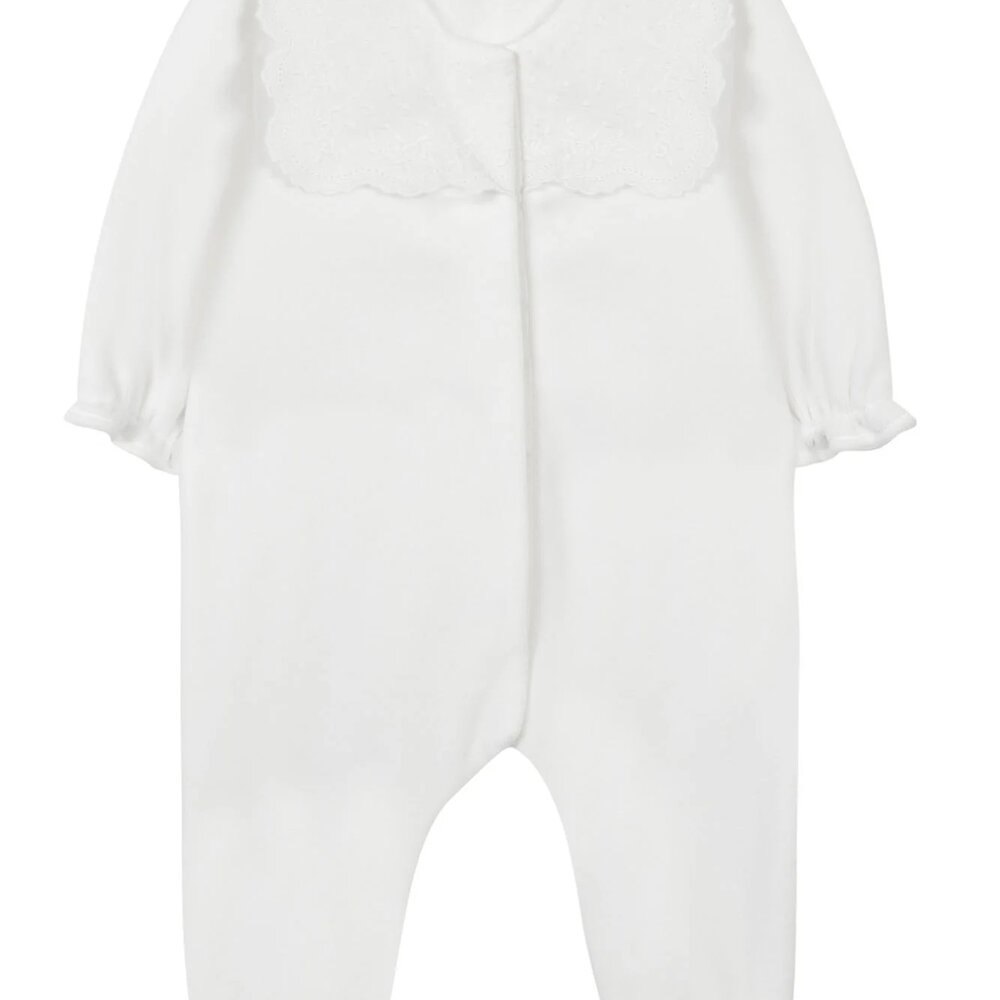 Babypakje velours met broderie Nacre