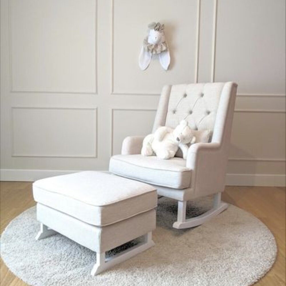 Voetenbank Royal Natural linen beige & white wood 