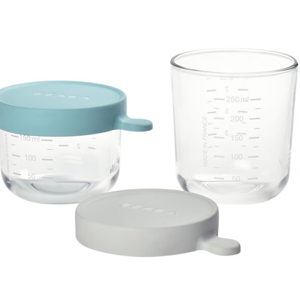 Set van 2 glazen bewaarpotjes 150ml airy green/250ml mistgrijs