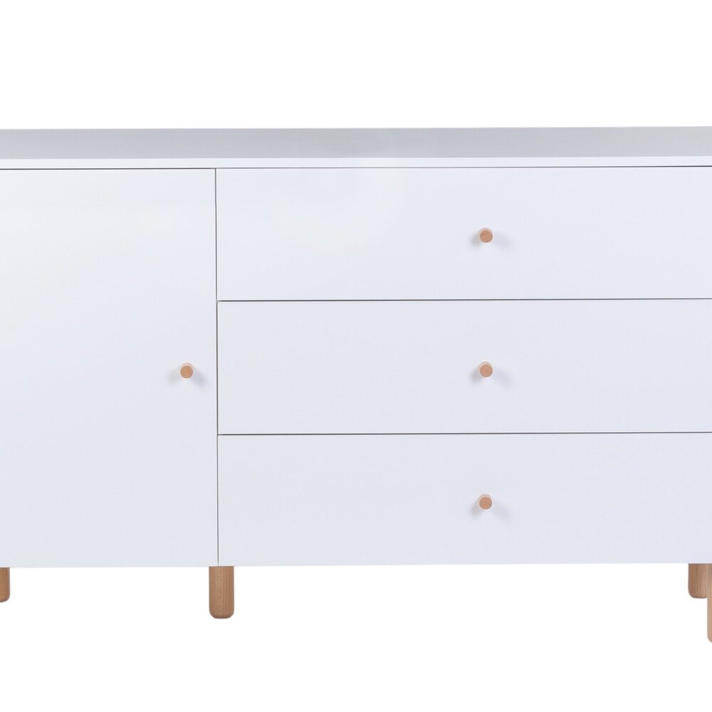 Commode - 3 laden + 1 deur + verzor Wonder white