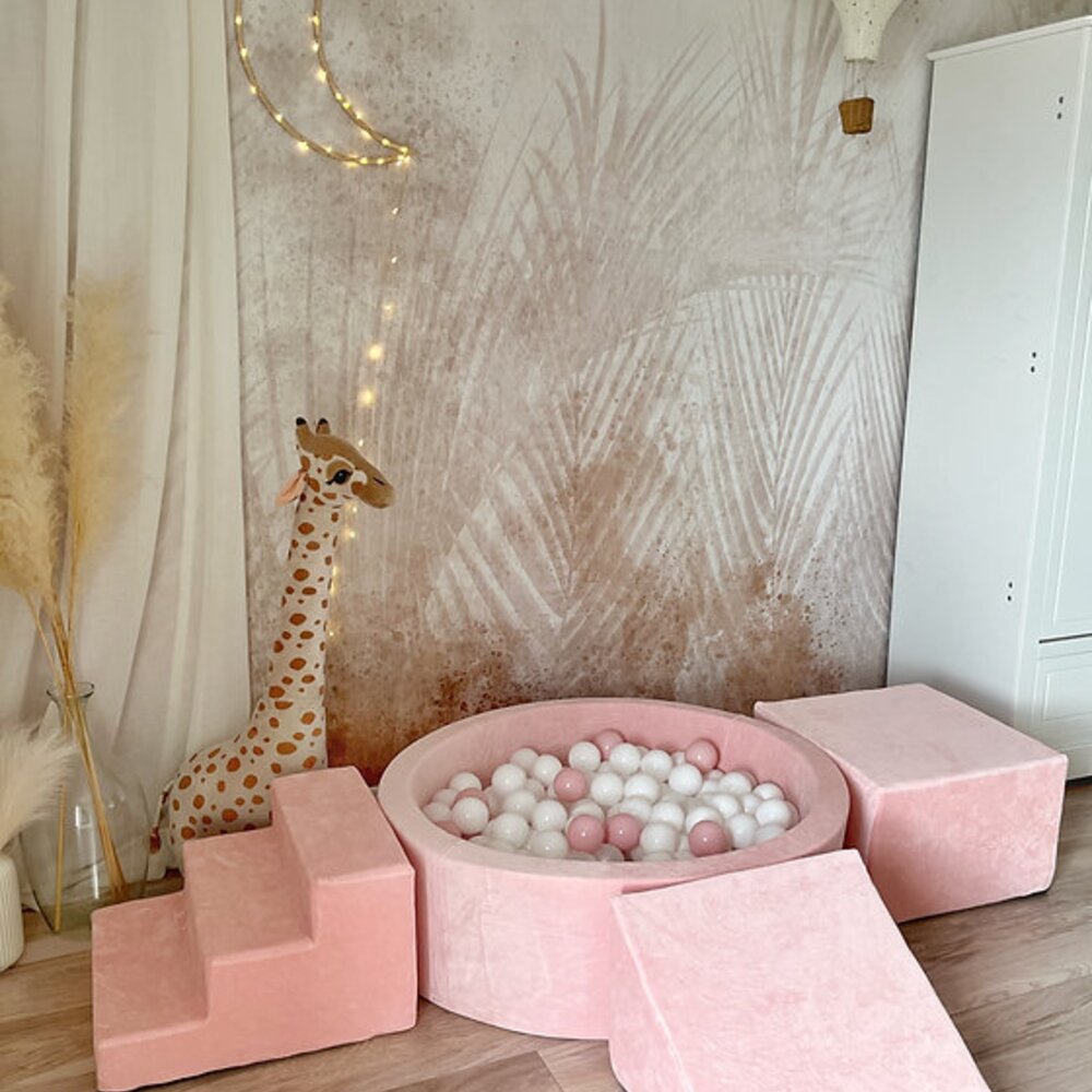 Foam speelset soft velvet (3st) + ballenbad 90x30 cm Soft Pink