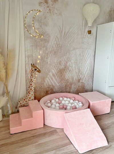 Foam speelset soft velvet (3st) + ballenbad 90x30 Soft Pink