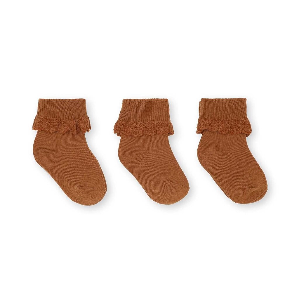 3-pack lace sokken Leather brown