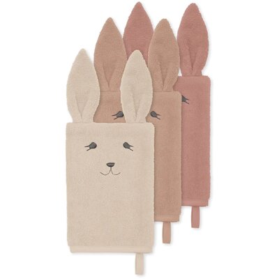 Set van 3 washandjes dier Rose bunny