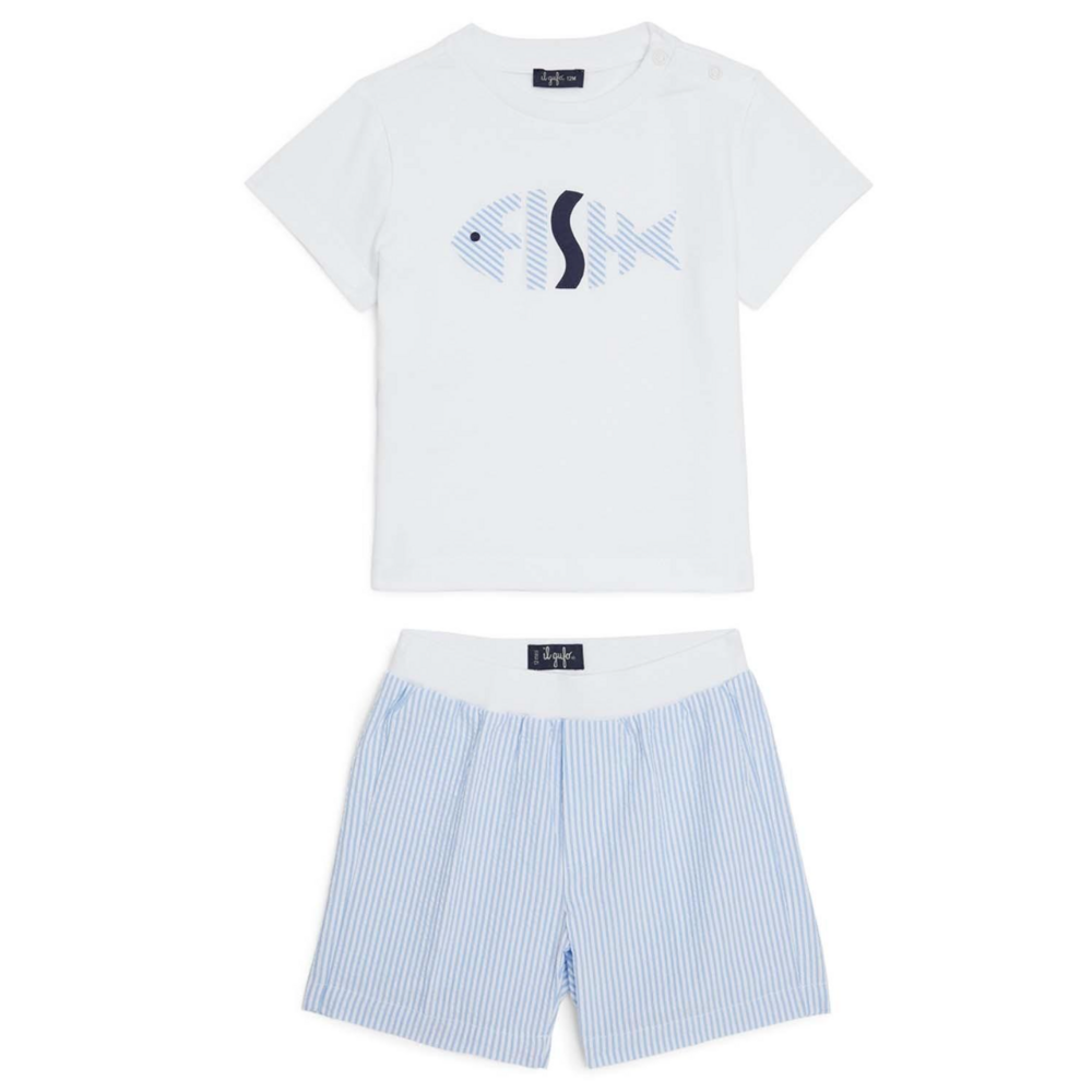 Set T-shirt & Short lichtblauw gestreept Blauw