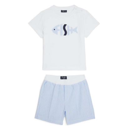 Set T-shirt & Short lichtblauw gestreept Blauw