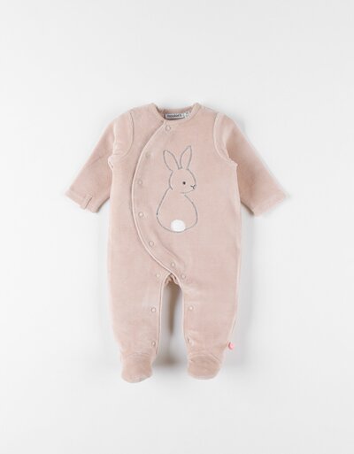 Pyjama in fluweel met konijntje Beige