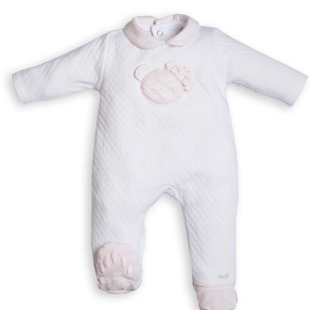 Babypakje met teddy en strikje vooraan White / Blush Pink