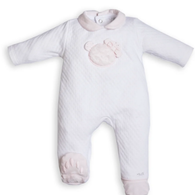 Babypakje met teddy en strikje vooraan White / Blush Pink