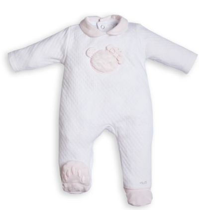 Babypakje met teddy en strikje vooraan White / Blush Pink