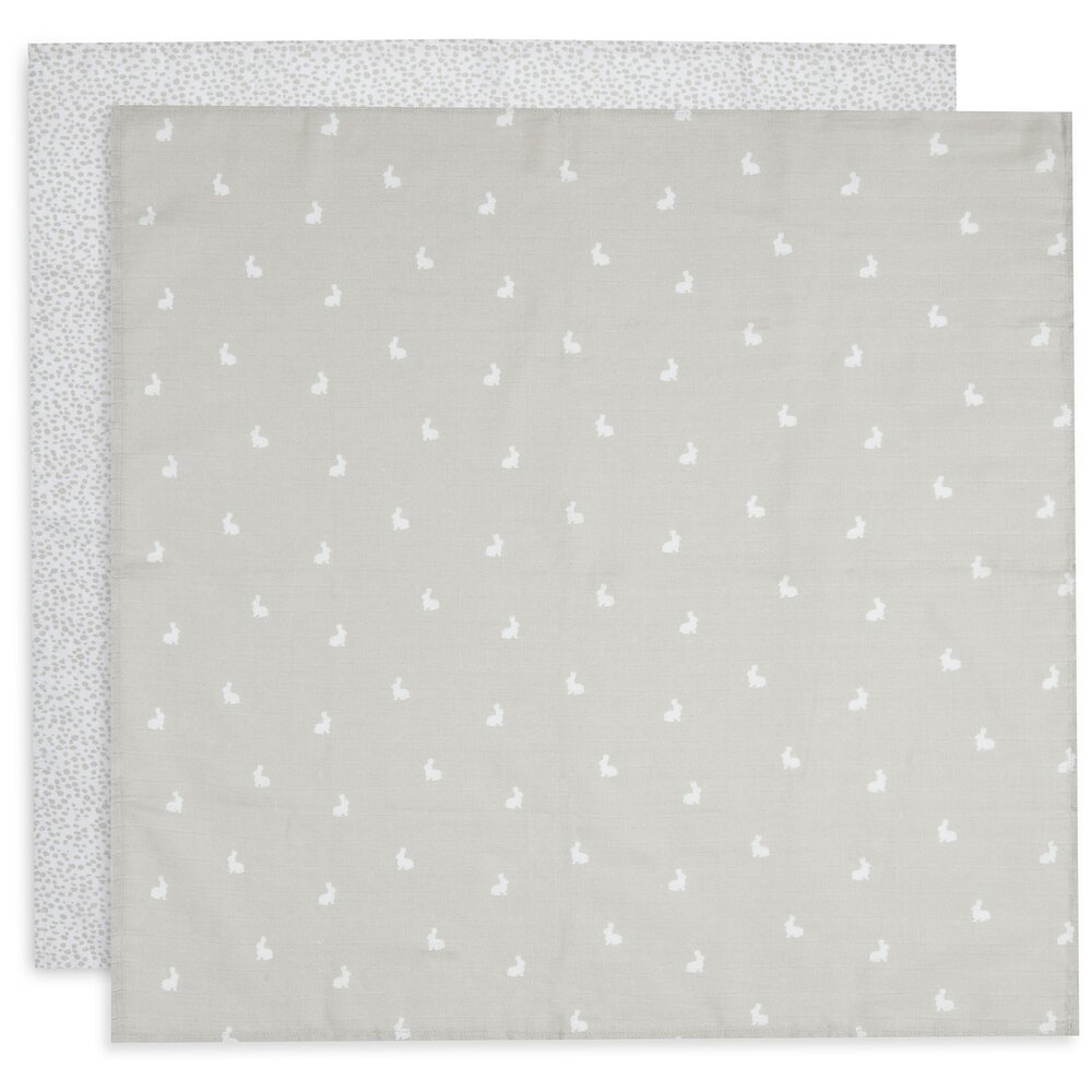 Hydrofiele Doek Small 70x70cm  - 2 Stuks Dotted & Rabbit - Nougat