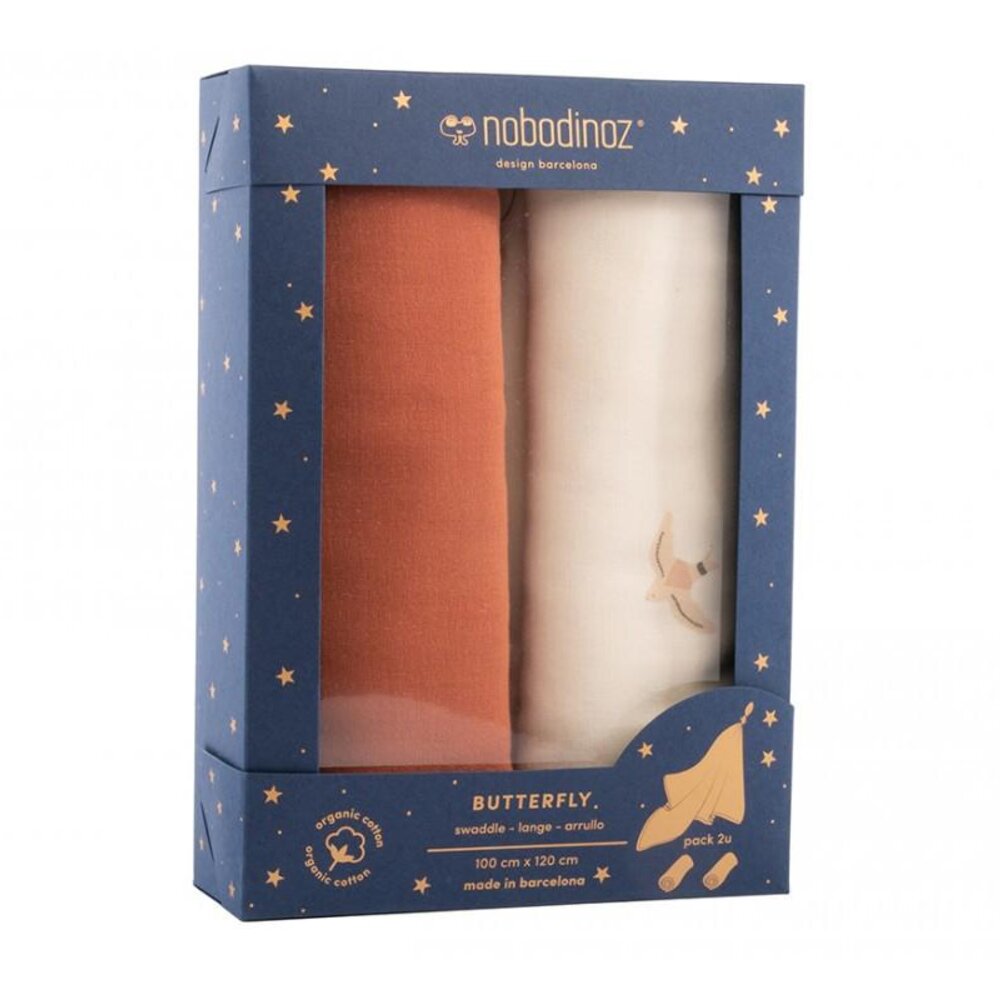 Box 2u butterfly swaddles 100x120 Toffee